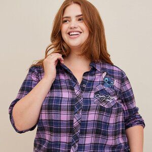 Torrid Size 6(30/32) Disney Lilo & Stitch Plaid Long Sleeve Button Down Shirt
